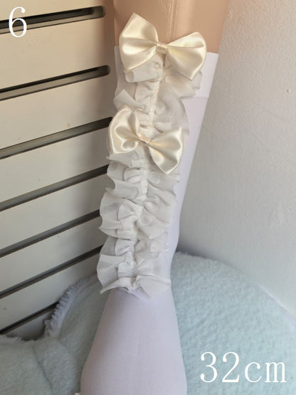 7 Trim Lace Optionen Details Socken Weiß/Schwarz Bowknot Kalb