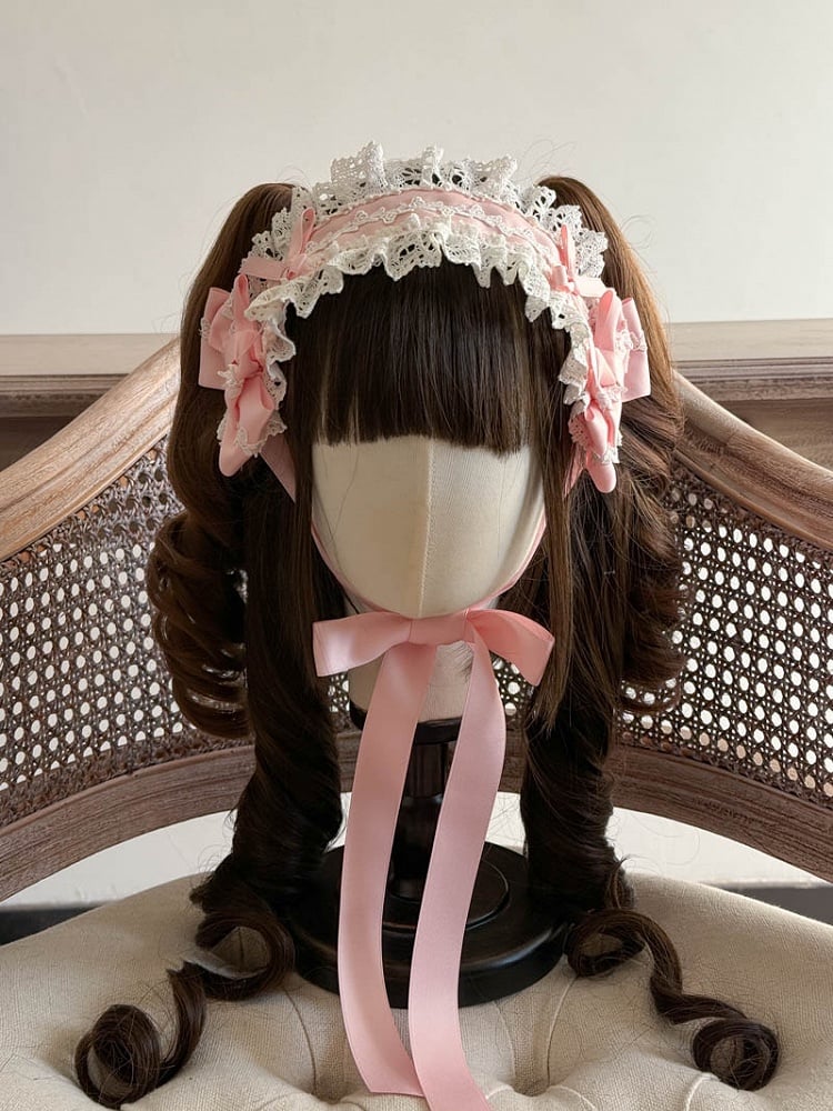 Lace-Trimmed Options with Accents Sweet Bow 4 – Color Hairband White Lolita Cotton