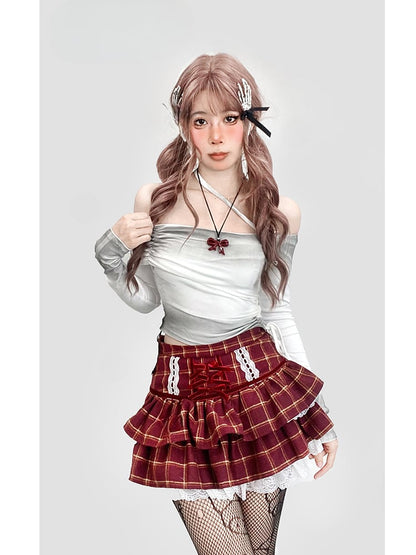 Gerafftes Top mit schulterfreiem Ausschnitt in Weiß mit Farbverlauf