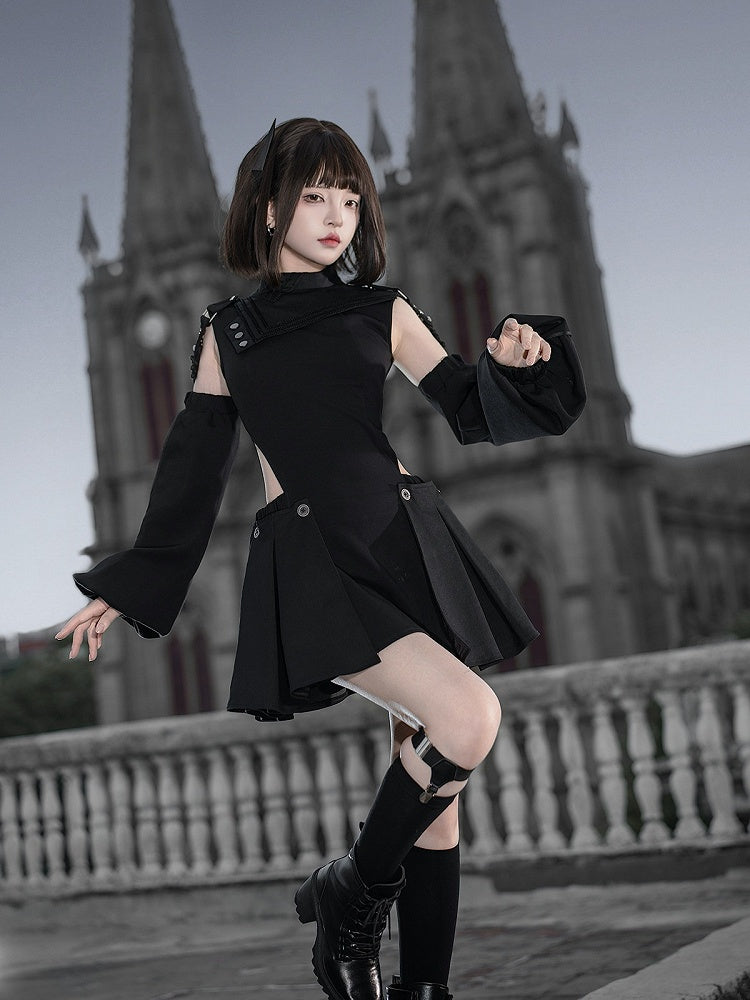 Gothic Lolita Dress & Short Pants Set - Asymmetrical with Detachable Sleeves - Unknown Star
