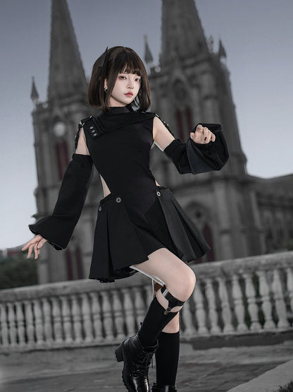 Gothic Lolita Dress & Short Pants Set - Asymmetrical with Detachable Sleeves - Unknown Star