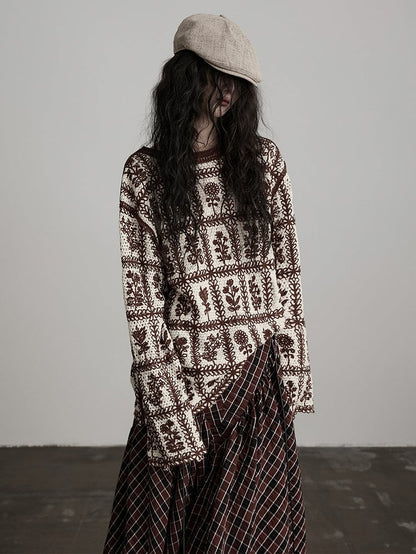 Sweater Knit Floral Pattern Coffee