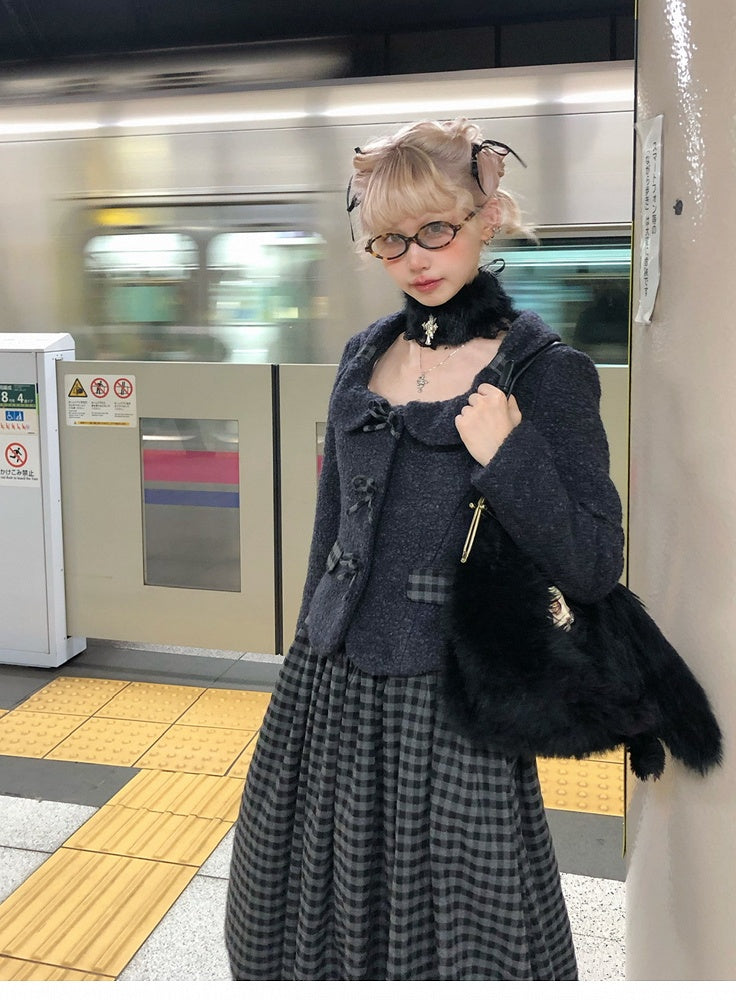 Choker with Trim and Lace Black Cross Plush Charm