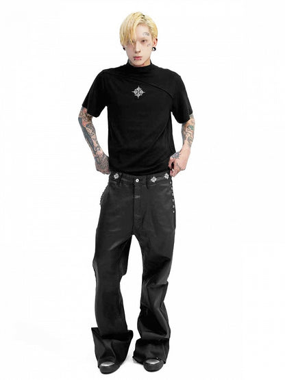 Black Coated Wax Flared Jeans Punk Style - DETW OnLine