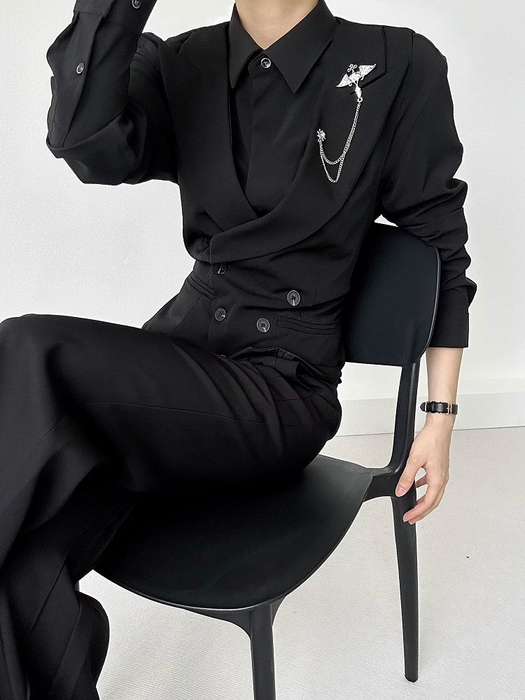 Flat Lolita Long-Sleeve Black with Shirt Ouji Unisex Pointed