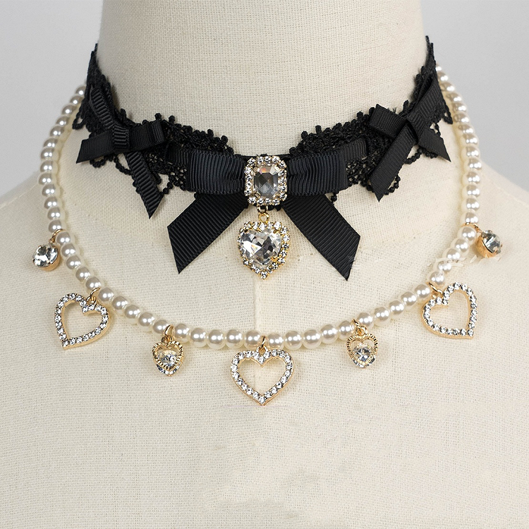 Chain Layer 11 Detachable Double Beaded Heart Jirai Choker Kei Charms Rhinestone with Options