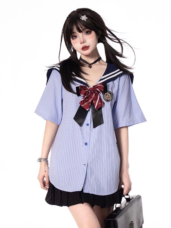 Pleated Skirt Style Double Heart Buckles Black Preppy