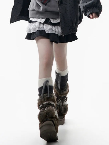 White Skirt Trim Lace Kawaii Elastic Black with Tiered Waistband