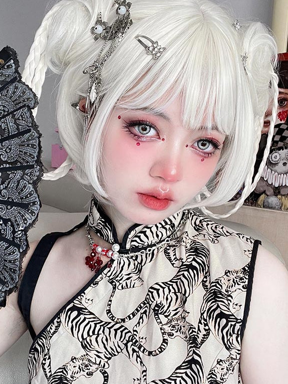 Ponytails White Wigs Two Cut Clips Claw Bob With Braided