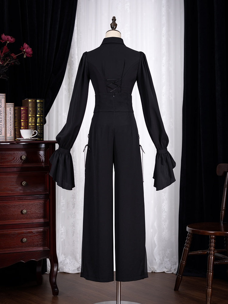 Black High Waist Flowing Pleated Chiffon Wide-leg Pants - DevilInspired Exclusive Collection