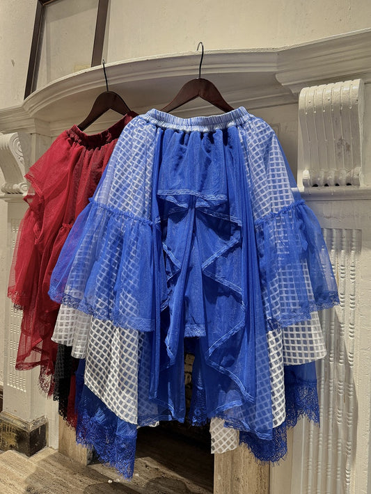 White & Blue Irregular Hem Layered Skirt - THE 400BLOWS