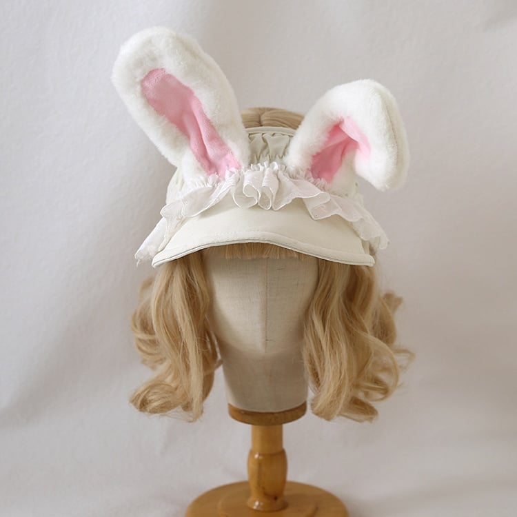 Lace / Visor Ctue White Yellow Bunny Creamy Trim Cap Ears