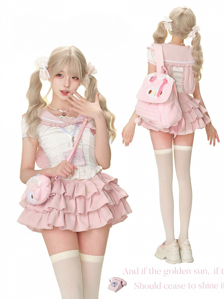 with Pink Hem Ruffle Skirt Charming Tiered