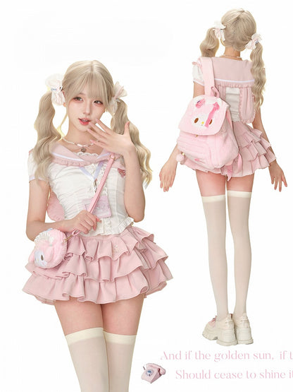 with Pink Hem Ruffle Skirt Charming Tiered