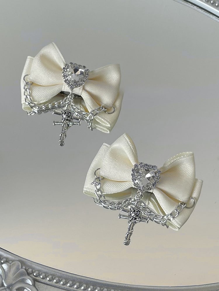 Bowknot Schwarz/Champagner/Rosa Verziert Strass Haarspangen Herz Charm Kreuz