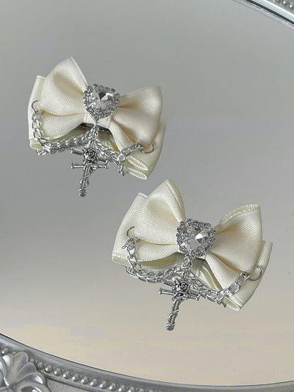 Bowknot Schwarz/Champagner/Rosa Verziert Strass Haarspangen Herz Charm Kreuz