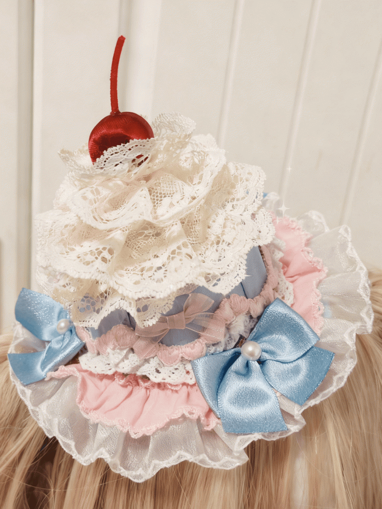 with Options 2 Lolita Veil Mini Pink Cake Cherry Lace Blue Hat