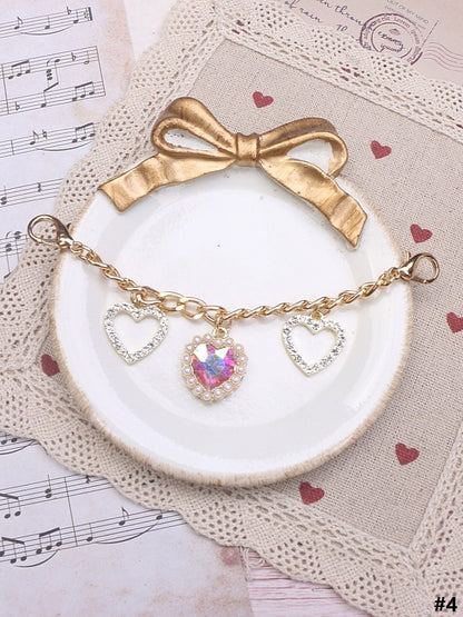 Jirai Options 7 Kei Shoe Chain Heart Pearl Color Rhinestone