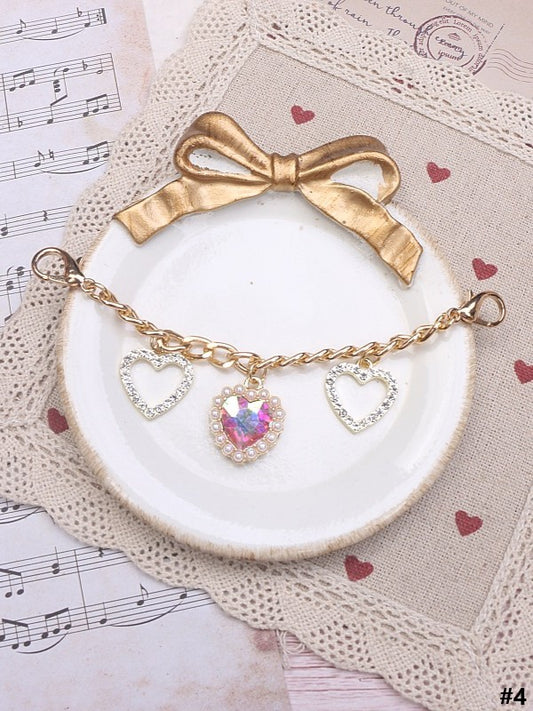 Jirai Options 7 Kei Shoe Chain Heart Pearl Color Rhinestone