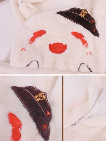 フータオ風ハロウィンベージュプラッシュオーバーオールショーツ