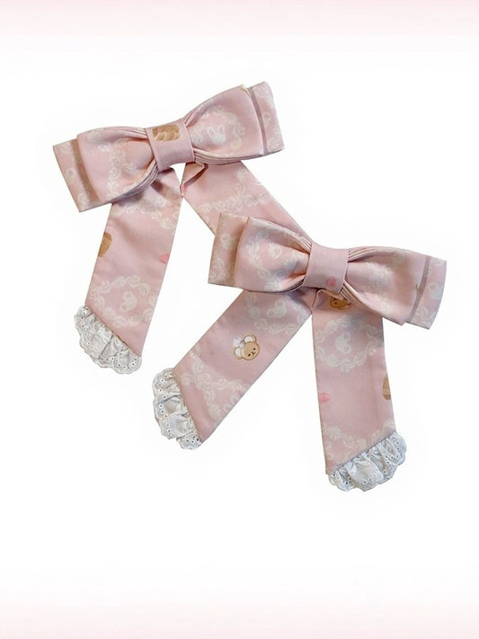 Tri-Color Lace-Trim Bow Hair Clip - Honey Village