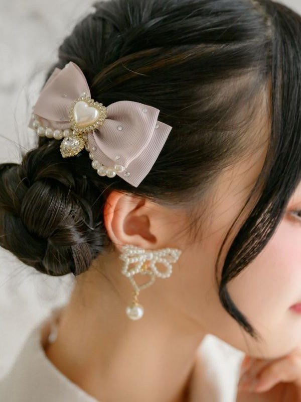 Beaded Kei Bow Jirai Earrings White