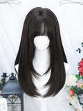 Bangs Black Straight With Tea Wig Medium Air