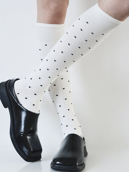 Sliming Polka-dot Pattern Black/White/Gray Calf Socks Retro