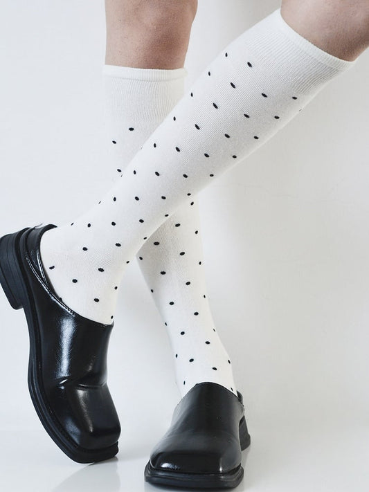 Sliming Polka-dot Pattern Black/White/Gray Calf Socks Retro