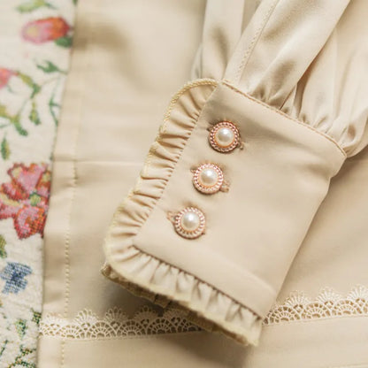 Stehkragenhemd lang Apricot Lolita Classic