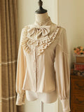Stehkragenhemd lang Apricot Lolita Classic
