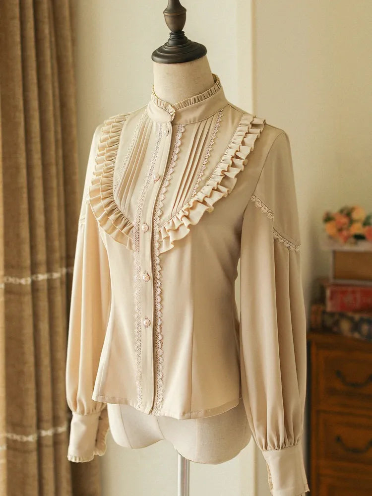 Stehkragenhemd lang Apricot Lolita Classic