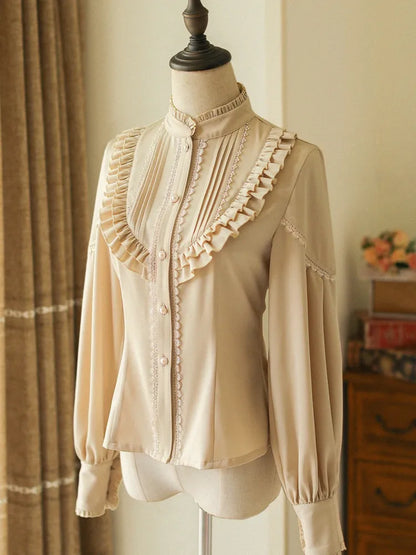 Stehkragenhemd lang Apricot Lolita Classic