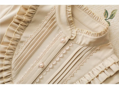 アプリコットスタンドカラー長袖クラシックロリータシャツ