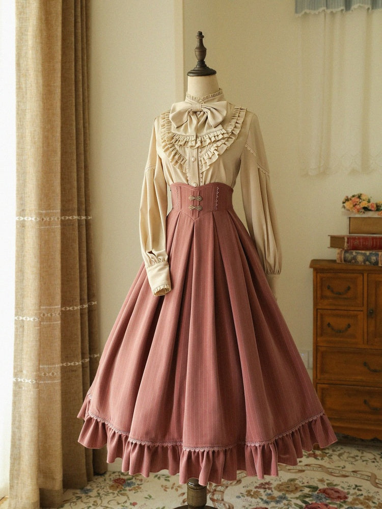 Vintage High-Waisted Striped Skirt in Pink