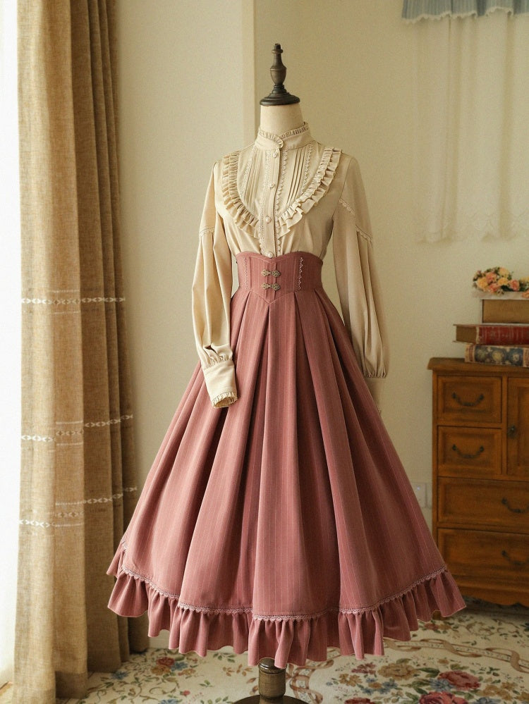 Vintage High-Waisted Striped Skirt in Pink