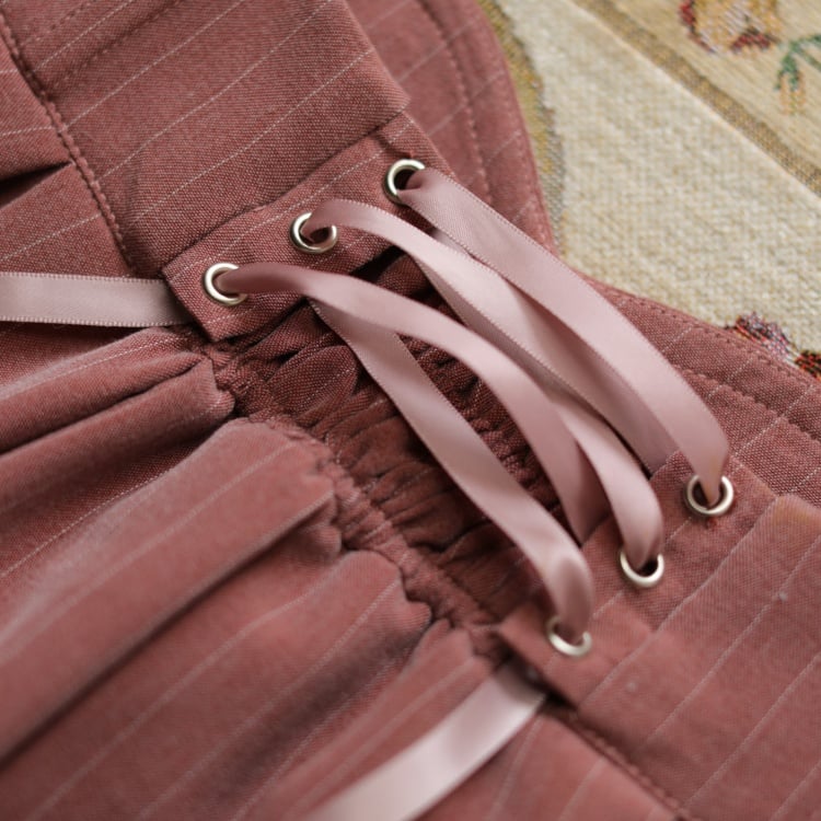 Vintage High-Waisted Striped Skirt in Pink