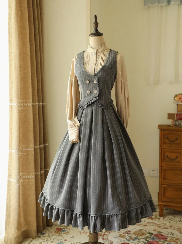 ハイスカート クラシック ヒストリック グレー ウエスト バイブス パターン ストライプ