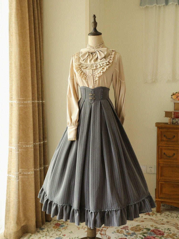 Vintage High-Waisted Striped Skirt in Gray