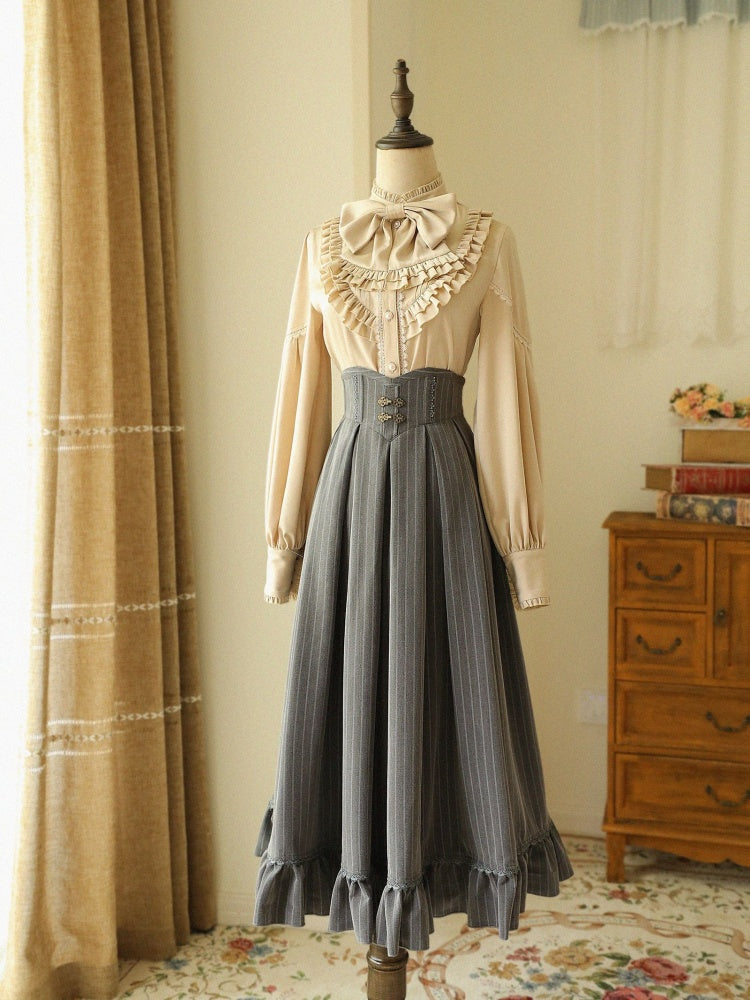 Vintage High-Waisted Striped Skirt in Gray