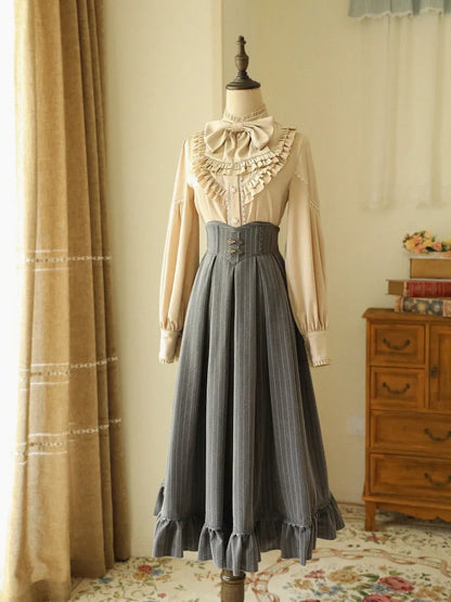 ハイスカート クラシック ヒストリック グレー ウエスト バイブス パターン ストライプ