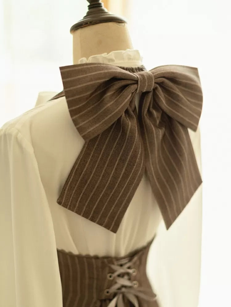 Halter Dress Underbust Stripped Vibes Pattern Neck Brown Historical