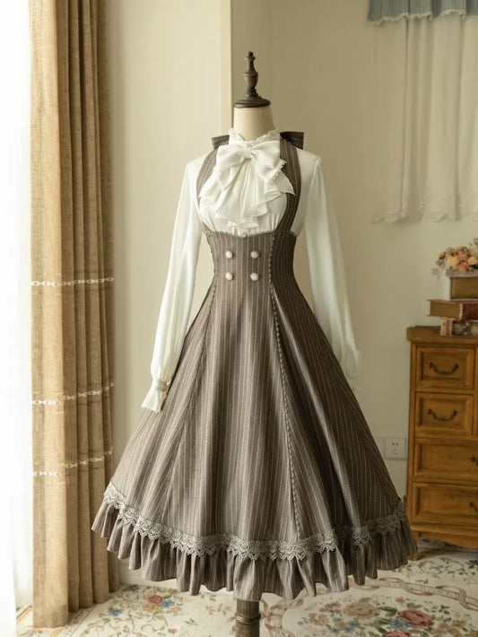 Neckholderkleid Unterbrust Stripped Vibes Muster Hals Braun Historisch