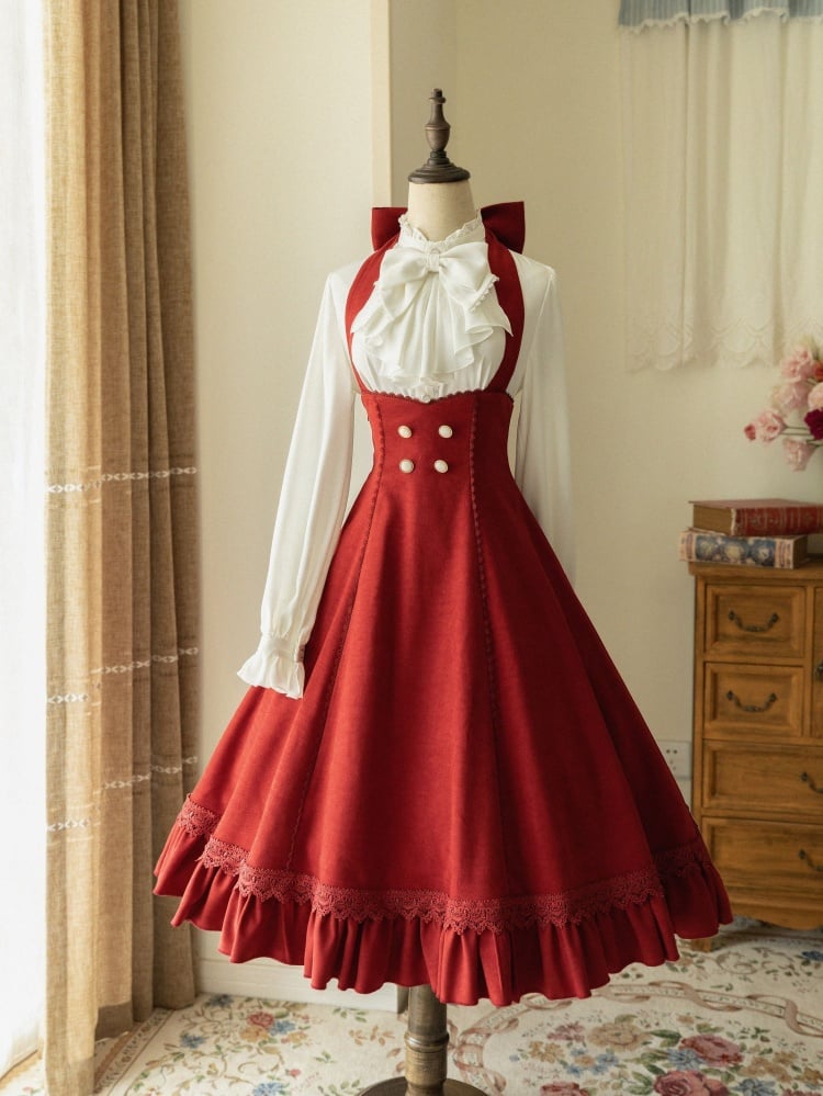 Vintage Red Underbust Dress with Halter Neck and Large Bow
