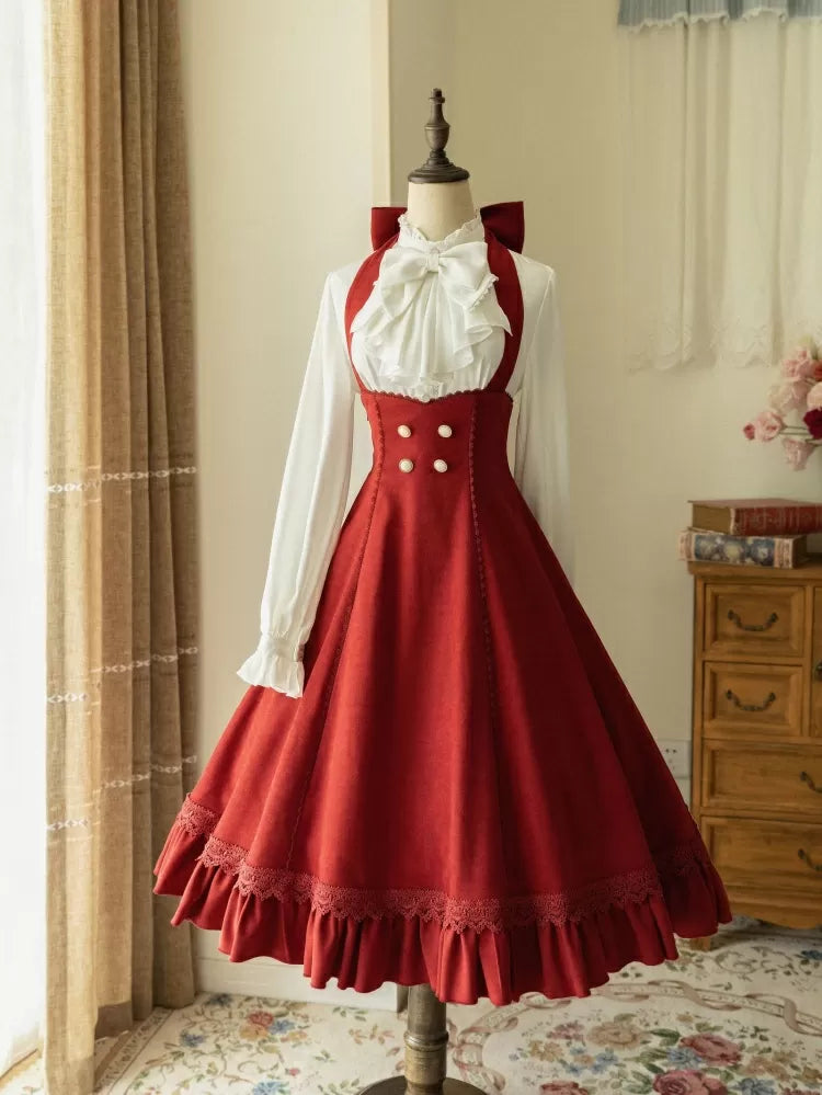 Kleid Neckholder Rot 1950er Jahre Vintage Unterbrust Bigbow