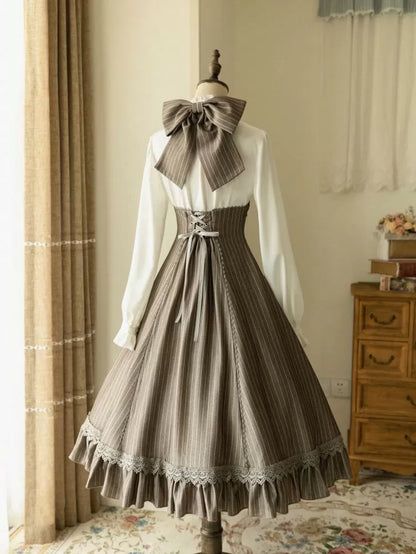 Neckholderkleid Unterbrust Stripped Vibes Muster Hals Braun Historisch