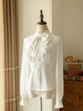 Vintage White Stand-Collar Long-Sleeve Shirt