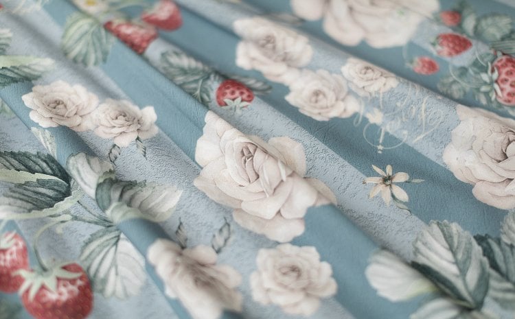 Staubblaues Erdbeer- und Rosen-Quadrat-Ausschnitt, elegantes klassisches Lolita-JSK-Kleid