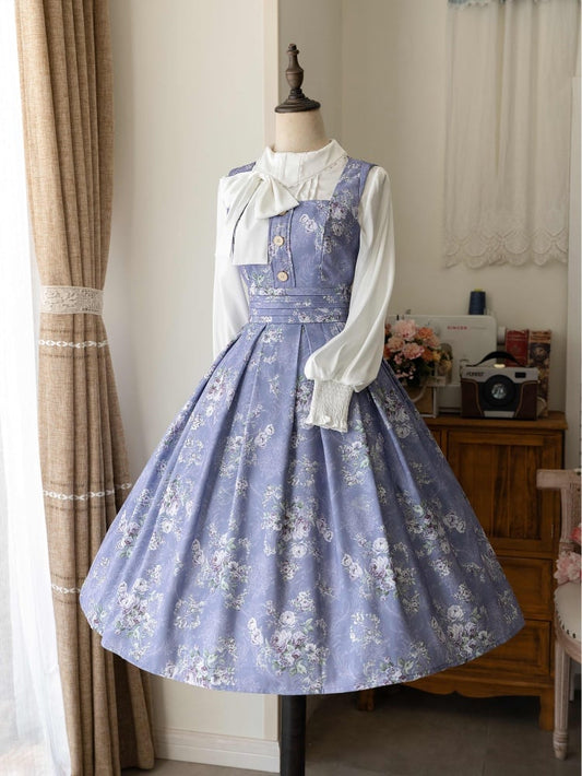 Purple Rosette Print Square Neckline Elegant Classic Lolita JSK Dress