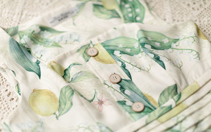 Elegantes klassisches Lolita JSK-Kleid mit quadratischem Ausschnitt in Gelb und Grün